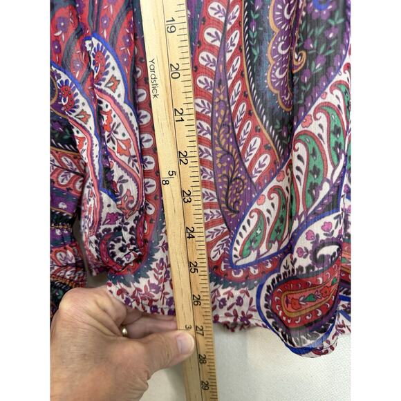 Loft Women's Sz XL Blouse Top Multicolored Paisley Print Lined Ruffle Trim - Picture 15 of 16
